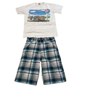South Pole plaid shorts boys size 14 & Pensacola Beach T-shirt adult size small